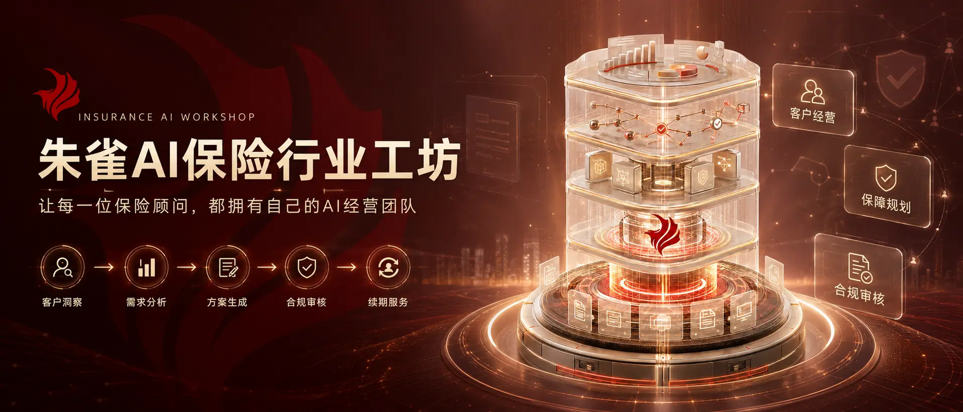保险行业AI工坊补充方案界面效果图2：朱雀AI保险智能中枢