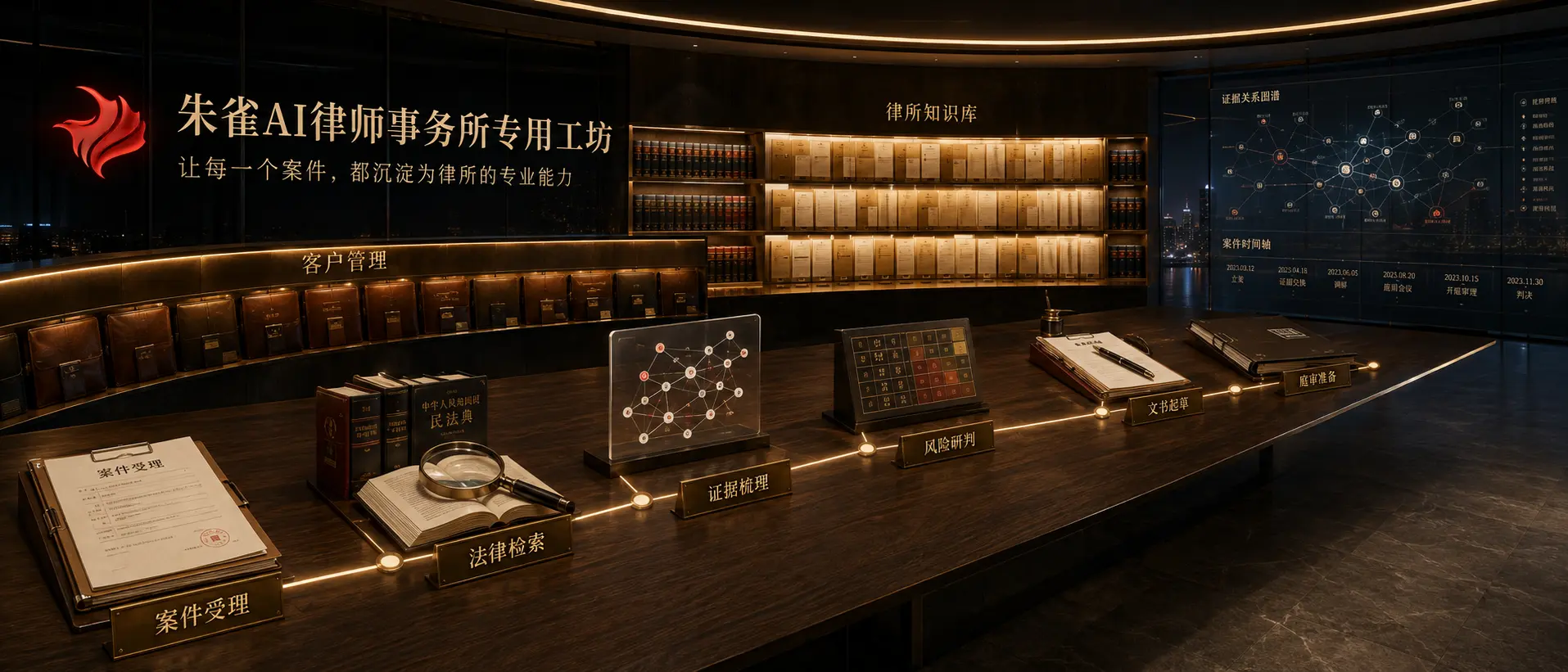 律师事务所专用工坊补充方案界面效果图1：朱雀AI律所案件指挥室